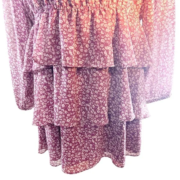 Revolve Brand 1.State Ditsy Floral Ruffled Mini Dress Size L Magenta Fai… - Picture 5 of 8